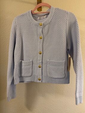 JustFab Pale Blue Knit Cardigan with Gold Buttons - NWT